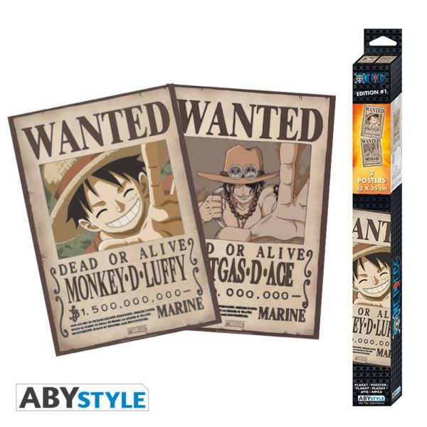 one-piece-set-2-chibi-posters-wanted-luffy-ace-52×35-x4